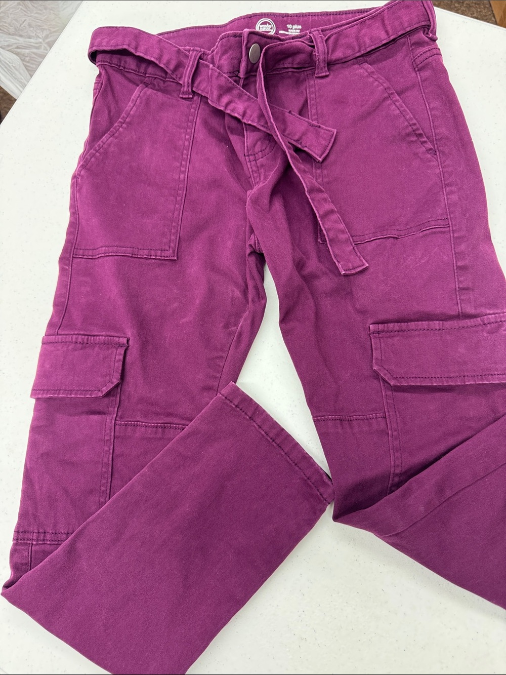 Girls. wonder nation Plum Cargo Jogger Pants with Self-Tie Belt